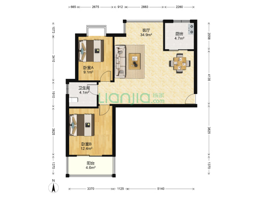 香山丽舍 2室1厅1卫 88平方