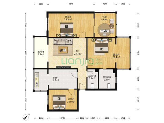 一环路东三段99号附1号 4室1厅2卫 128平方