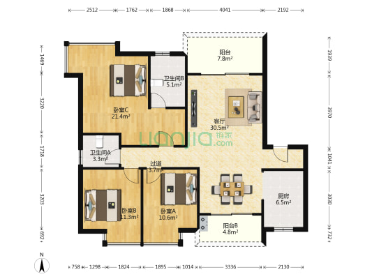 金泰华府 3室1厅2卫 125平方