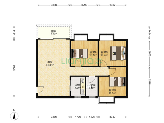 龙福街5号商住楼 3室1厅1卫 103平方