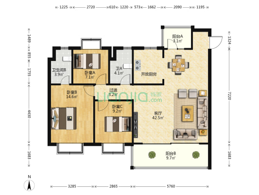 保利城喻嘉园 3室1厅2卫 128平方