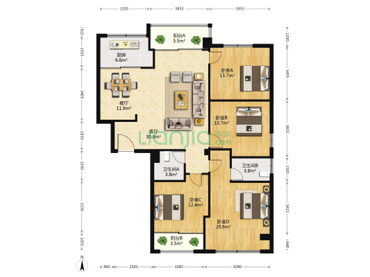汇丰路51号 4室2厅2卫 160平方
