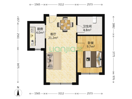 胜鼎育才 1室1厅1卫 53平方