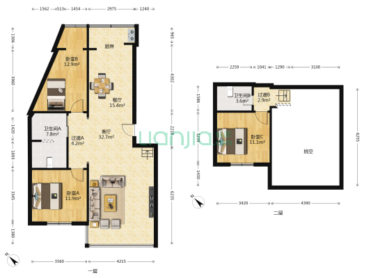 变维小区 3室2厅2卫 118平方