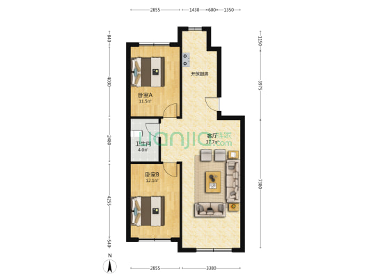 张士新居三期 2室1厅1卫 84平方
