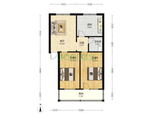 糕点厂宿舍 2室1厅1卫 74平方