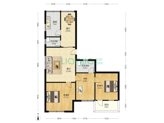 竹丝岗二马路39号大院 3室2厅2卫 105平方