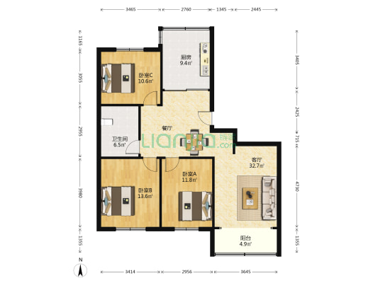 海泊雅居 3室1厅1卫 109平方