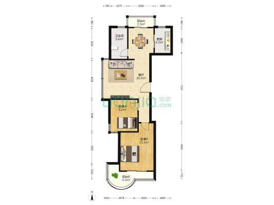水墨兰庭 2室1厅1卫 94平方