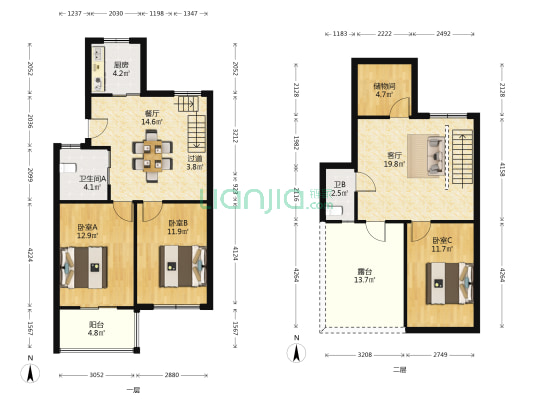 晨光家园 3室2厅2卫 104平方