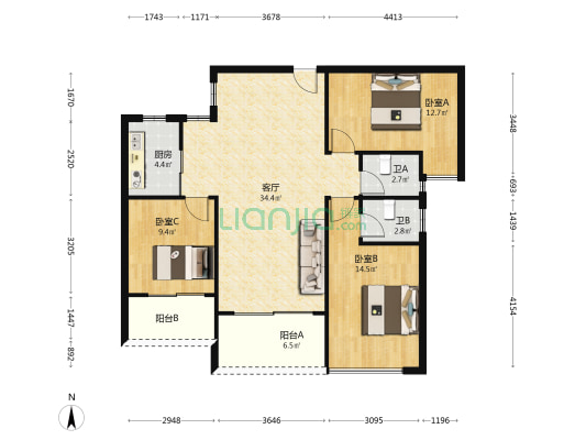 远望一号花园 3室1厅2卫 112平方