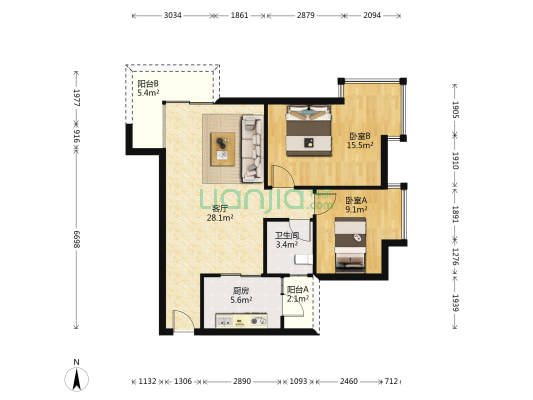 泰富华庭 2室1厅1卫 83平方