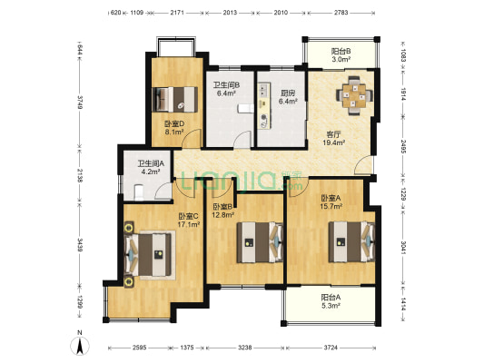 莱顿小城 4室1厅2卫 124平方