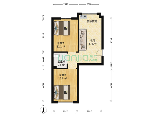 裕丰兴苑北区 2室1厅1卫 57平方
