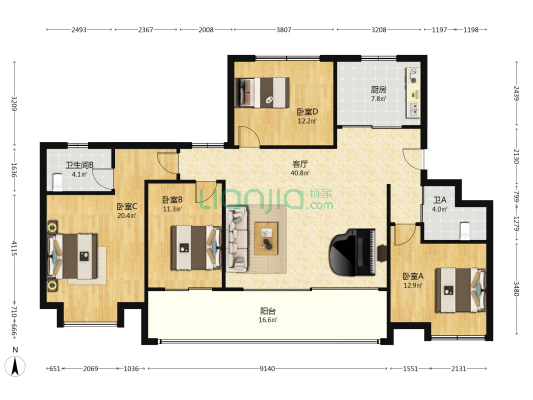 合肥璟园一期 4室1厅2卫 157平方
