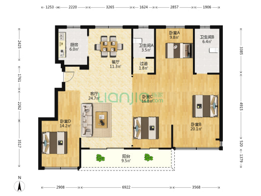 金地鸣庐府 4室2厅2卫 143平方