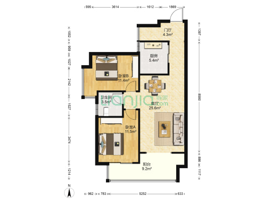 伊泰天骄三期 2室1厅1卫 85平方