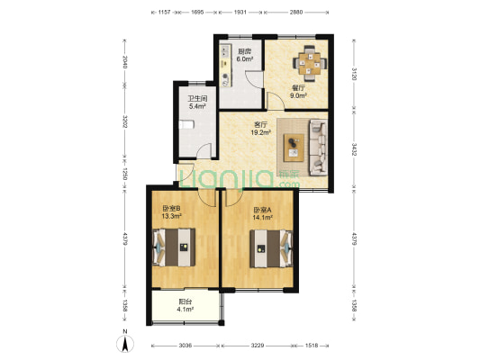 妙栏小区 2室2厅1卫 86平方
