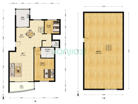 宝龙城市广场 2室2厅2卫 122平方