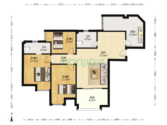 和合家园北苑 3室1厅2卫 112平方