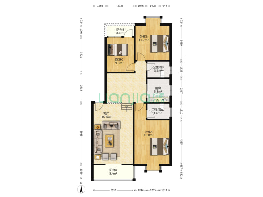 聚福苑 3室1厅2卫 117平方