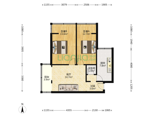 洒金桥135号 2室1厅1卫 66平方
