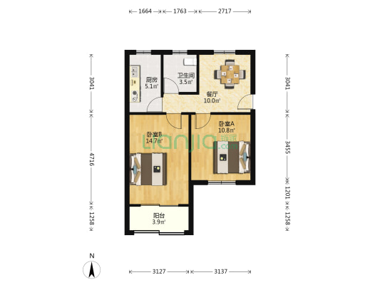 巴林别墅 2室1厅1卫 63平方