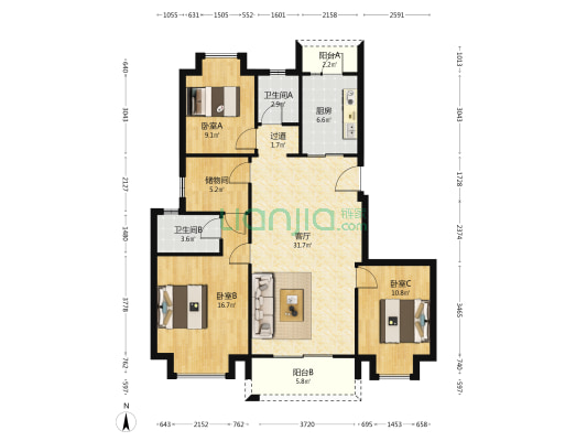 阳光城未来悦 3室1厅2卫 125平方
