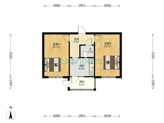 滨河公园宿舍 2室0厅1卫 65平方