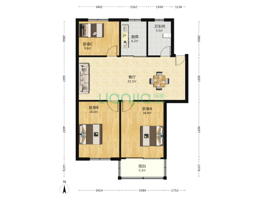 隆亭苑 3室1厅1卫 110平方