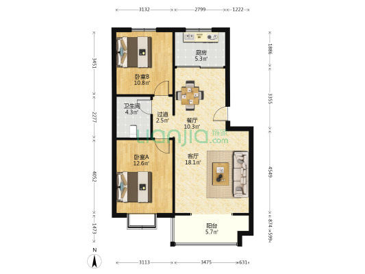 锦厦新城三期 2室2厅1卫 86平方