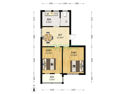 尖峰新村 2室1厅1卫 58平方
