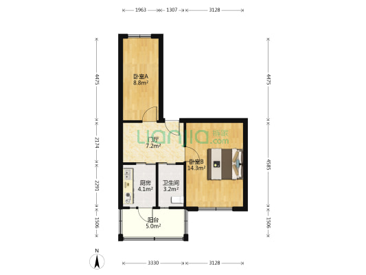 投资专科家属小区 2室0厅1卫 54平方