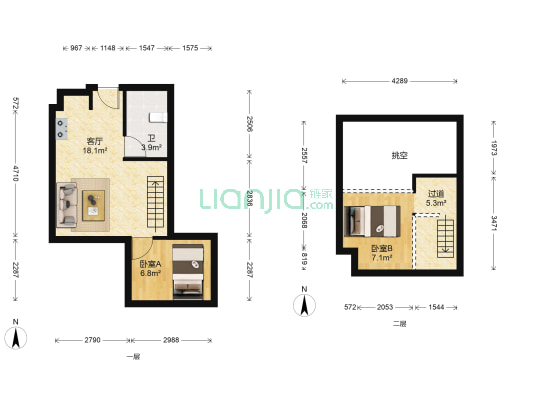港汇中心 2室1厅1卫 88平方