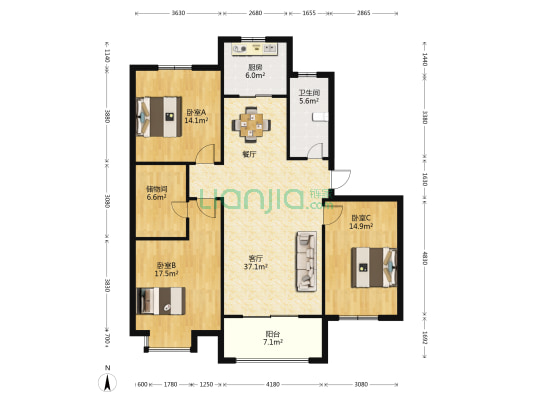 奥运星城 3室1厅1卫 129平方
