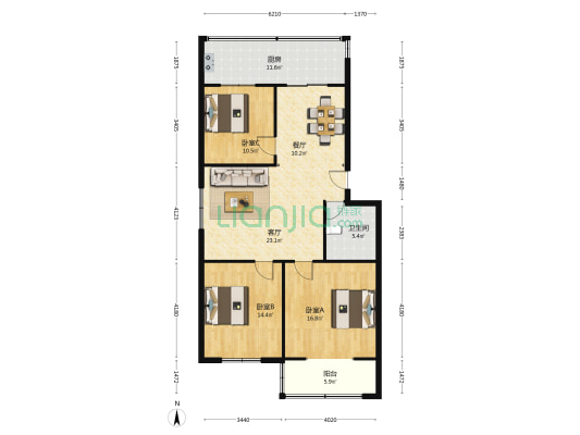 敦化南路种子公司宿舍 3室2厅1卫 121平方