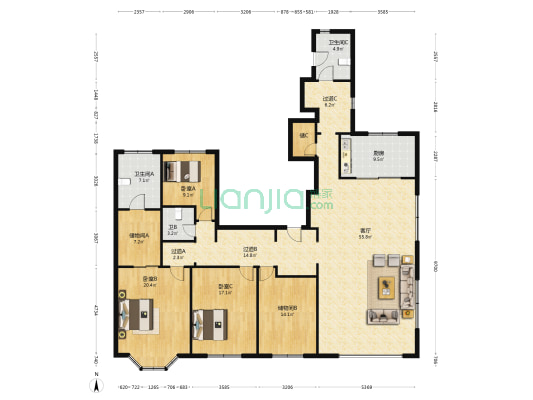 金地宸颂 3室1厅3卫 232平方