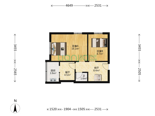 望都楼小区 2室2厅1卫 60平方