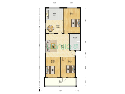 龙泉街1734号 3室2厅1卫 139平方