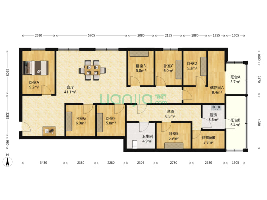 华都大厦 7室1厅1卫 185平方