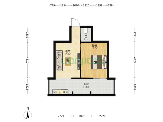 工农院街72号 1室1厅1卫 44平方