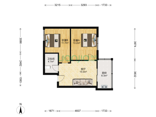 同发里(和平区) 2室1厅1卫 58平方