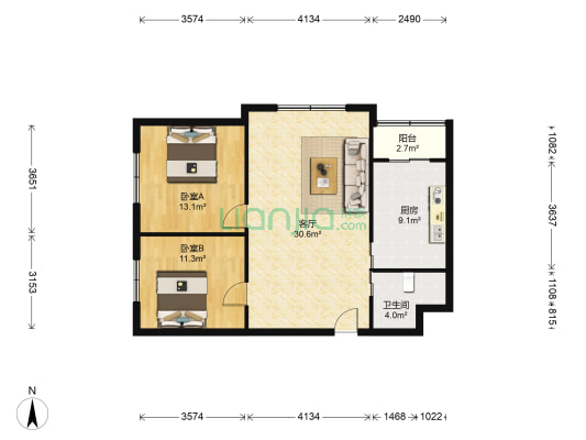 金碧阁 2室1厅1卫 103平方