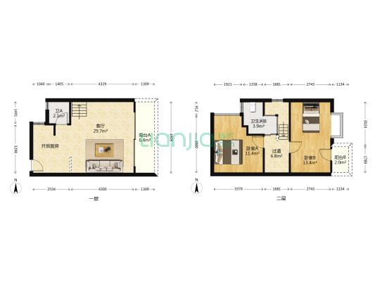 都市坐标小区 2室1厅2卫 72平方