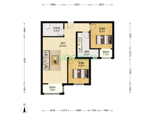 金隅瑞和园 2室1厅1卫 82平方