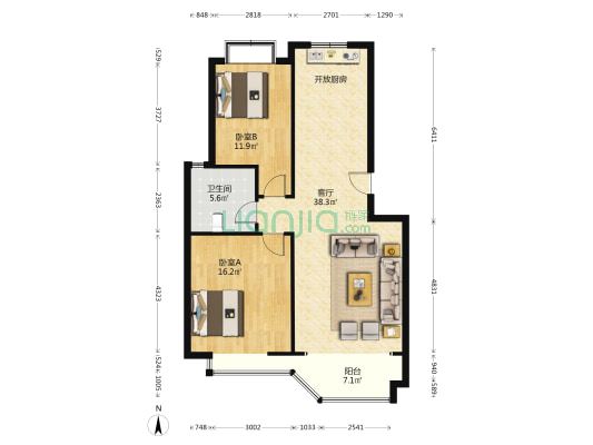 山水国际 2室1厅1卫 101平方