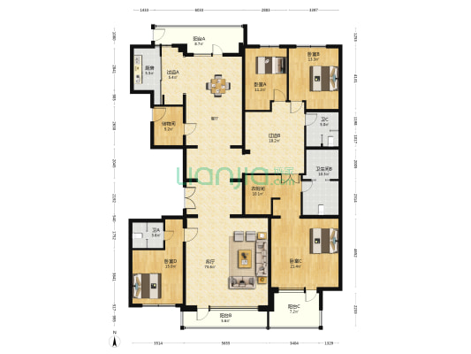 如园南区 4室1厅3卫 282平方