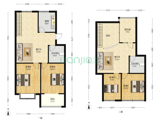 家和小区B区 4室2厅2卫 146平方