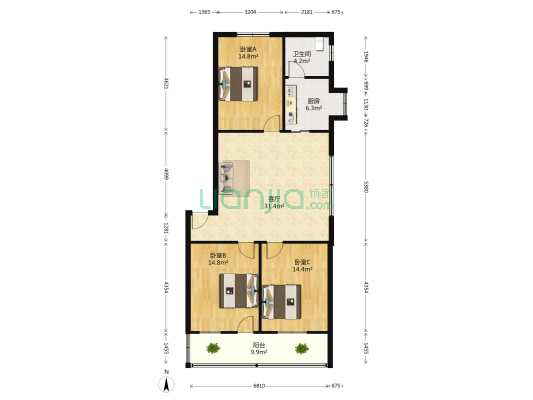 沿河路 3室1厅1卫 121平方