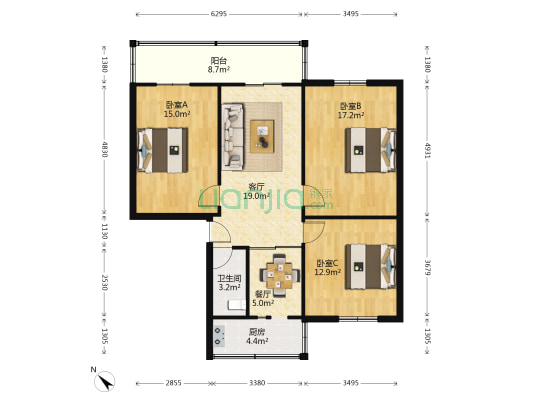 上翔街32号 3室2厅1卫 100平方